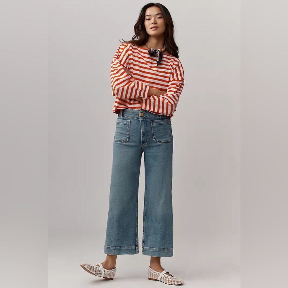 Maeve Wide-Leg Cropped Jeans in Medium Blue 31T